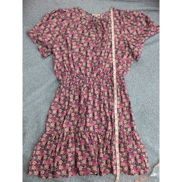 Umgee Romantic Floral Smock Ruffle Metallic Mini Fairycore Dress Size Medium - Picture 10 of 10